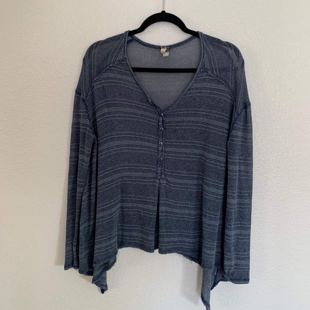 Blue Free People Long Sleeve Shirt